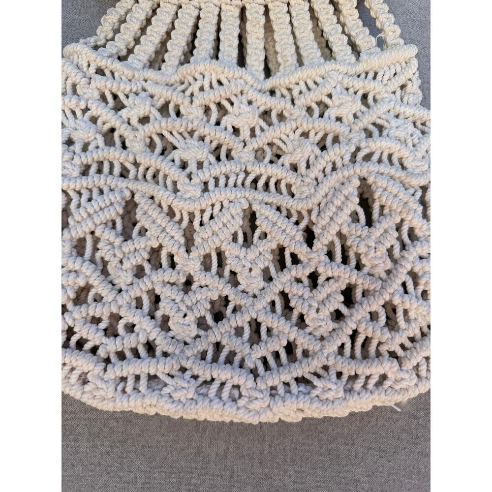 Vintage Macramé Handbag Wooden Handle Boho Ivory Rope Purse Unbranded - Picture 2 of 10